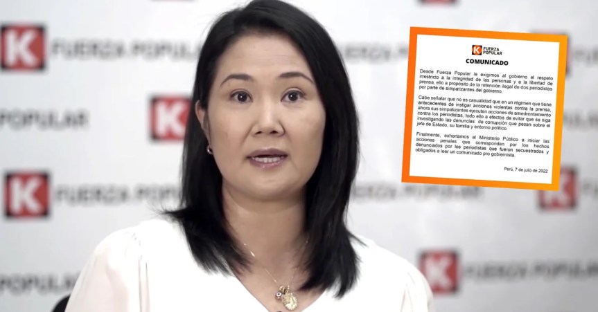 Fuerza Popular exhorta a la Fiscalía a tomar acciones frente al secuestro de periodistas de Cuarto&nbsp;Poder