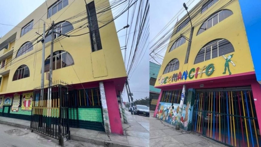 ¡De no creer! SMP: construyen colegio inicial con dos postes en su&nbsp;interior