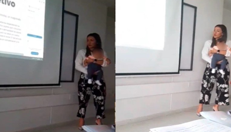 Profesora cuida al bebé de su alumna para que estudiante pueda atender la&nbsp;clase