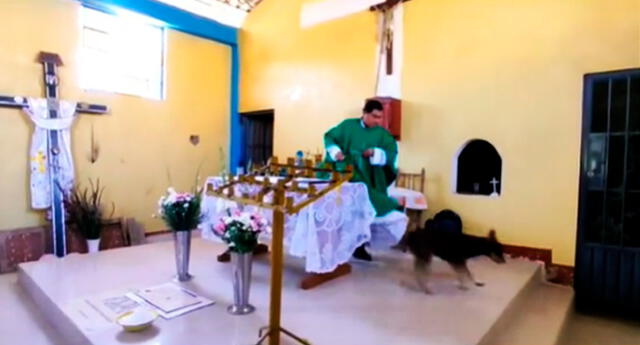 Maltrato animal: sacerdote de pueblo de Yungay patea a perrito en plena&nbsp;misa