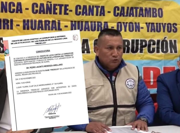 Frente de Defensa -FREDELCO juramentará a coordinador anticorrupción en la provincia de&nbsp;Huaral