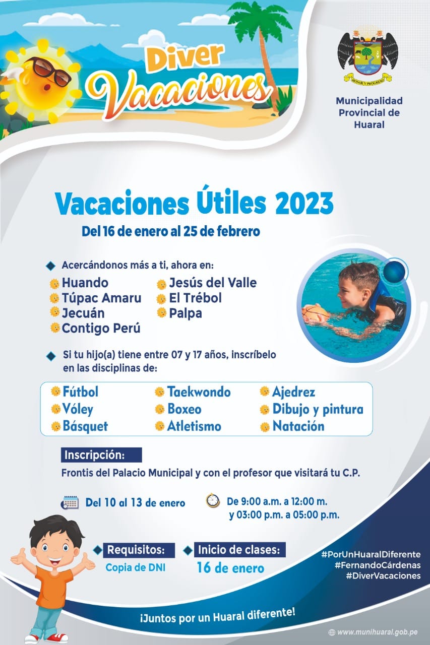 Municipalidad provincial de Huaral apertura inscripción de vacaciones útiles en los centros poblados y asentamientos&nbsp;humanos
