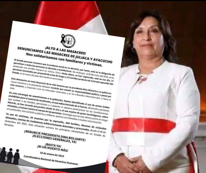 La coordinadora nacional de Derechos Humanos exige la renuncia de Dina&nbsp;Boluarte
