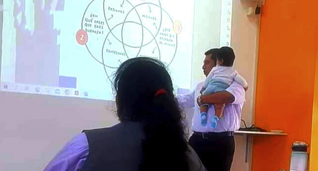 “¡Gracias profe!”: Docente de Instituto Huando cargó a bebé para que su alumna se concentre en&nbsp;clase