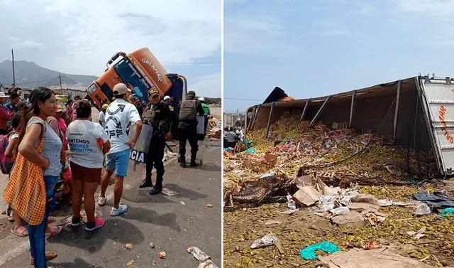 Ciudadanos se llevan frutas en bolsas y costales de camión accidentado en&nbsp;Trujillo