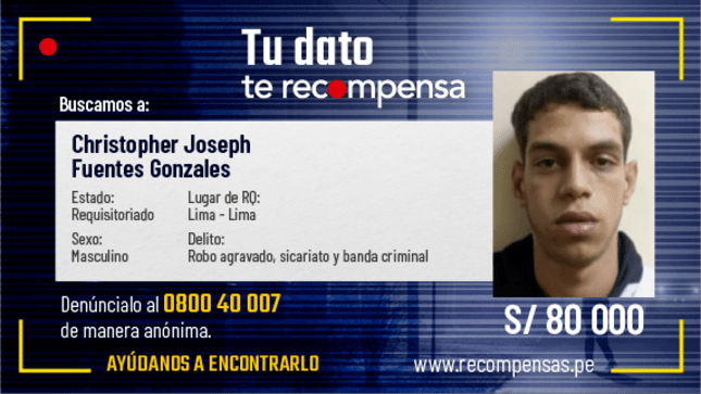 Mininter incluye en Programa de Recompensas a presunto asesino de&nbsp;policía