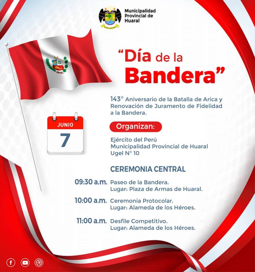 Huaral será sede de la ceremonia central por el Día de la&nbsp;Bandera