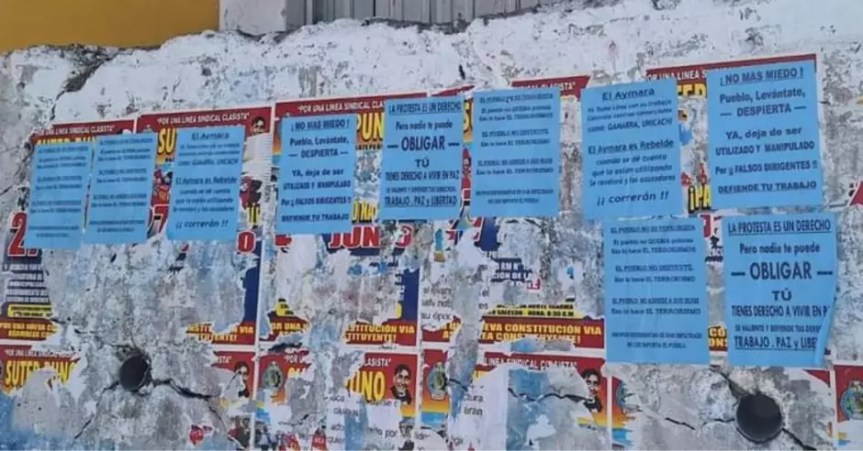 «El pueblo no es terrorista»: Pegan panfletos en contra de la ‘Tercera Toma de Lima’ en&nbsp;Puno