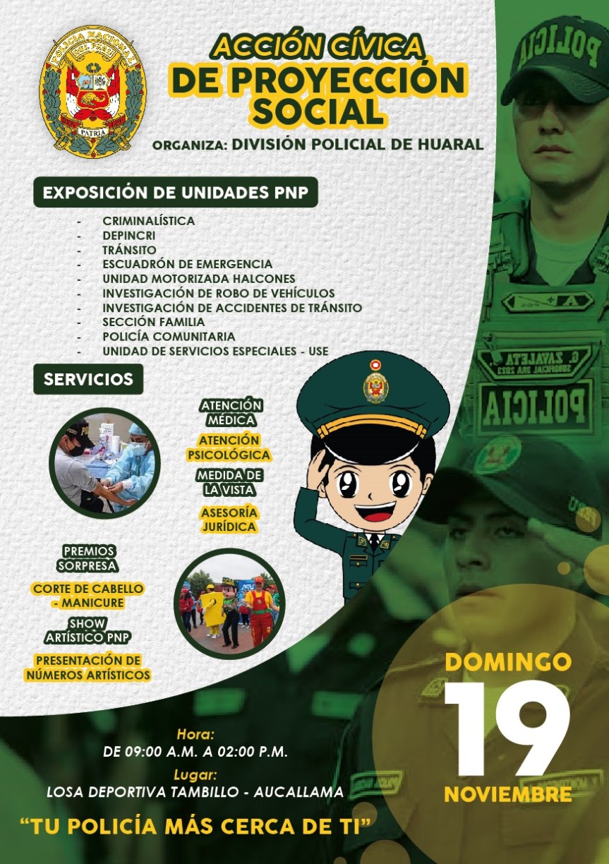 Acción Cívica de Proyección Social, organizada por la Policía Nacional en el centro poblado Tambillo,&nbsp;Aucallama.