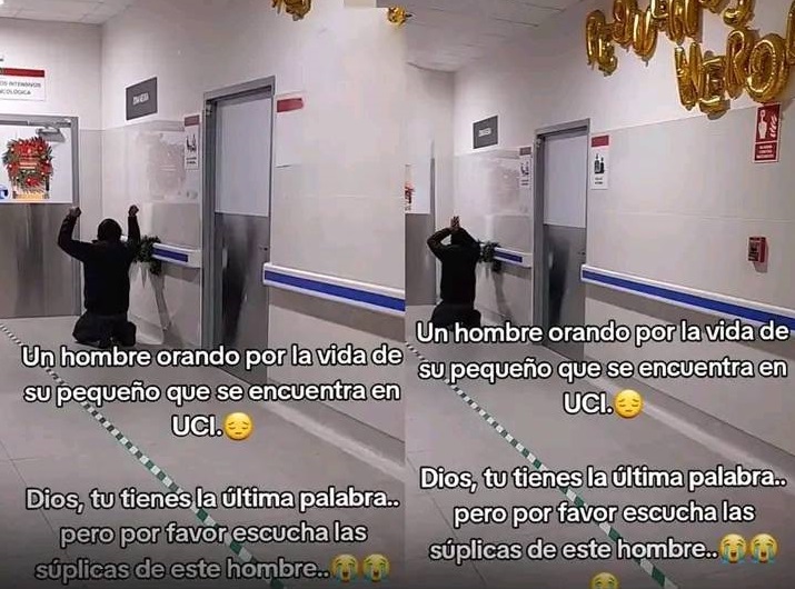Captan a padre orando de rodillas por su hijo en puerta de UCI: «Dios, tú tienes la última&nbsp;palabra»