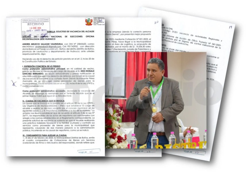 Regidores vacan a alcalde de Baños, en Huánuco, por supuesto&nbsp;nepotismo