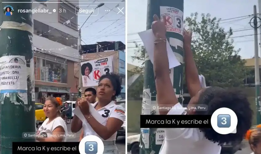 Congresista Rosangella Barbarán es captada pegando afiche en poste: habría infringido ley&nbsp;electoral