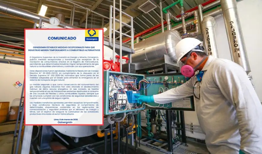 Osinergmin autoriza a industrias cambiar de GNV a otros combustibles tras la restricción de gas&nbsp;natural